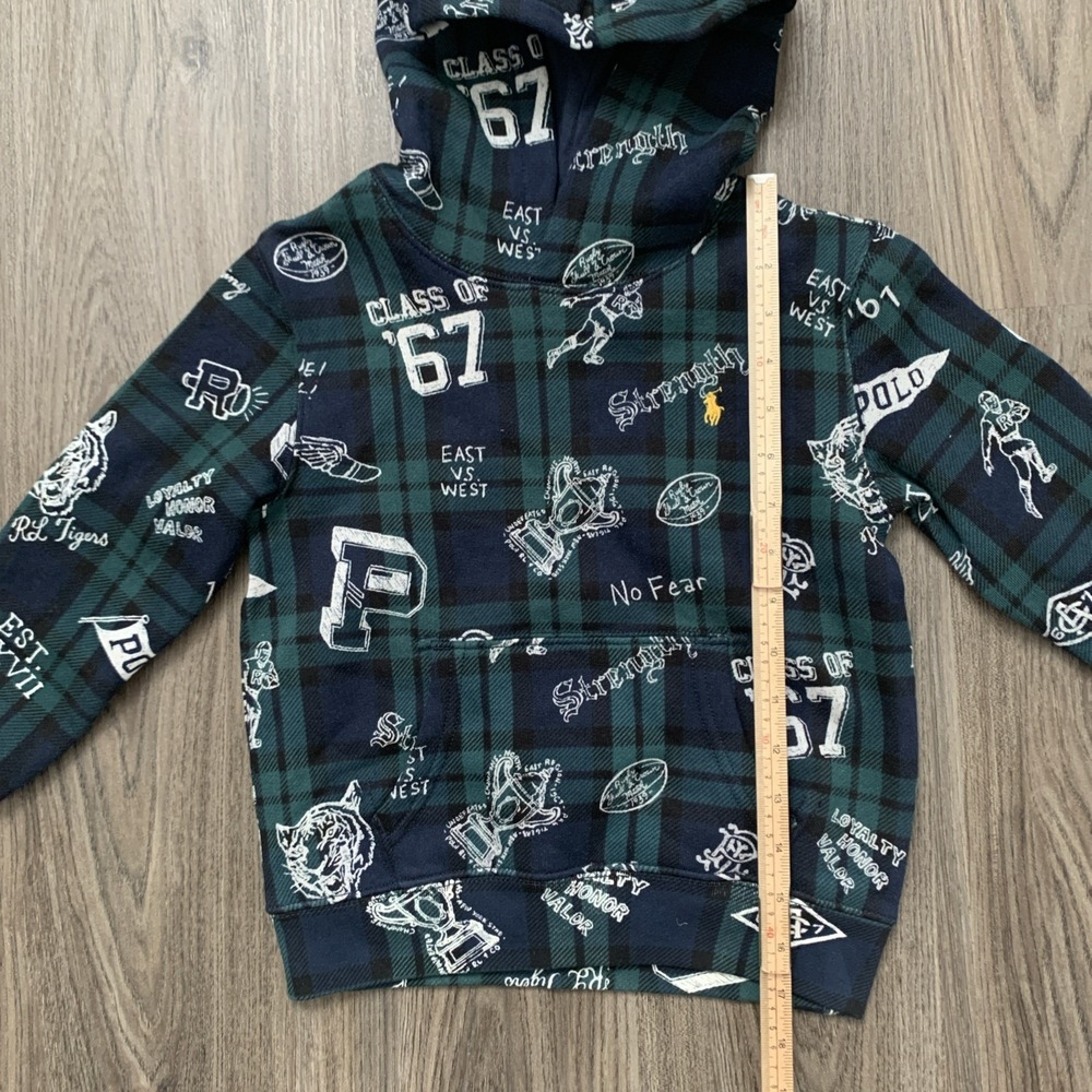 Polo Ralph Lauren Boys Navy Plaid Fleece Graphic Hoodie Size 5 NWT 125$ - Picture 8 of 9